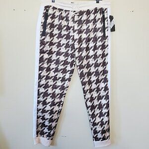 G-Net Men's Tan Houndstooth Printed Jogger Pants SZ XL